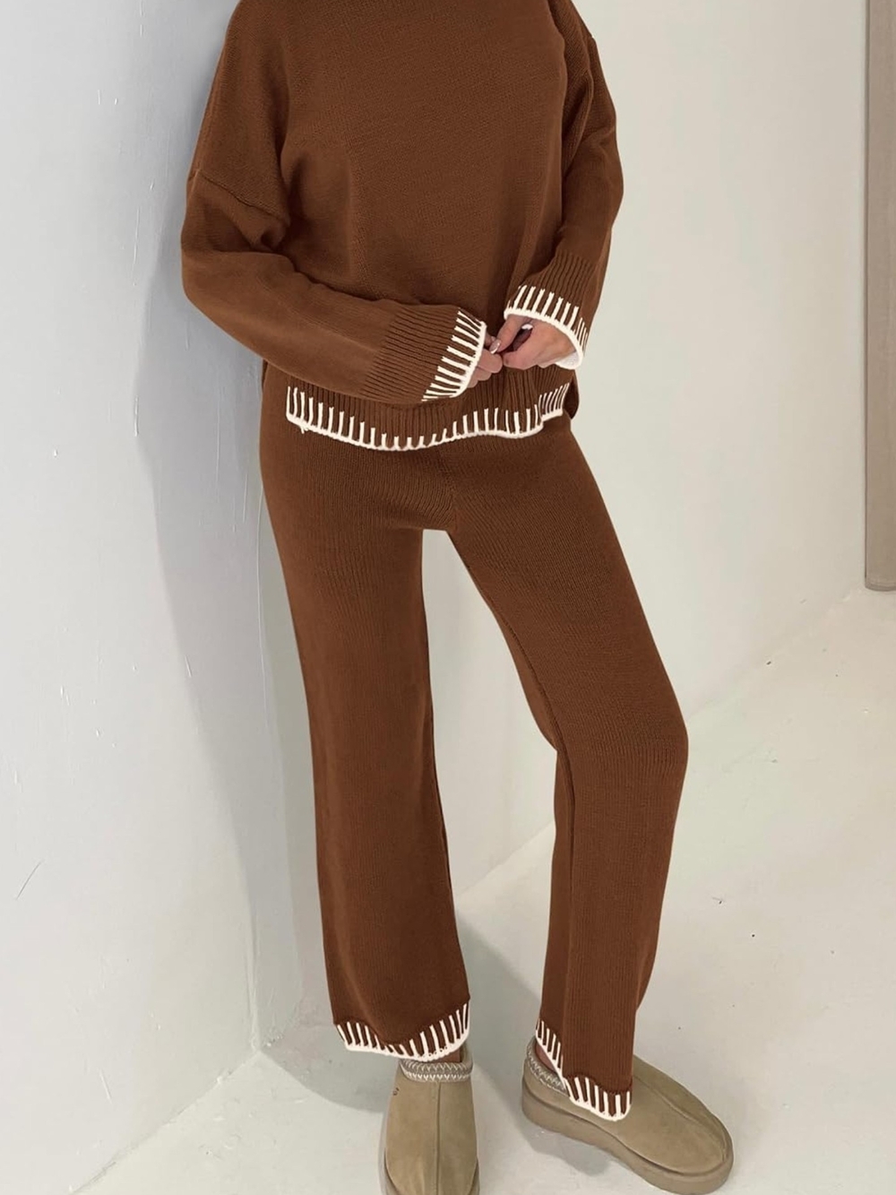 Pretty Garden 2 Piece Set Sweater Long Sleeve Wide Leg Pants Size Medium Knit - Picture 4 of 7